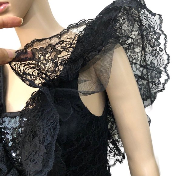 SOLD Vintage 80s Gothic Princess Black Lace Tulle Mermaid Cocktail Formal Dress - Picture 4 of 14